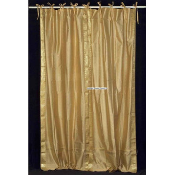 Golden  Tie Top  Sheer Sari Curtain / Drape / Panel   - 80W x 120L - Pair