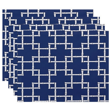 18"x14" Bamboo 1, Geometric Print Placemat, Blue, Set of 4
