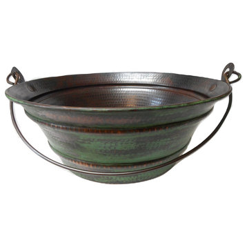 15" Round Copper Vessel BUCKET Sink with Green Distressed Exterior