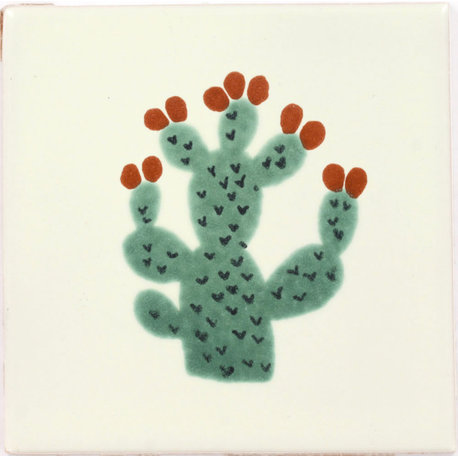 Handmade Tierra y Fuego Ceramic Tile, Nopal, Set of 9