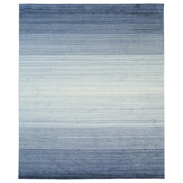 EORC Blue Handloomed Wool Rainbow Loom Rug, 8'x10'