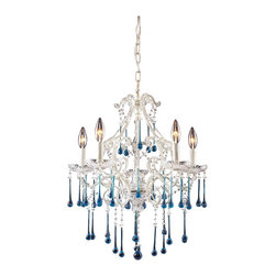 5-Light-Chandelier-In-Antique-White-And-Aqua-Crystal - Chandeliers