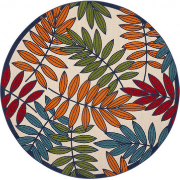 8 Round Multicolored Leaves Indoor Outdoor Area Rug