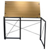 Wood Home Office Folding Table with Metal Support Braces in Brown and Black