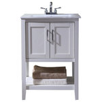 Legion Furniture - Legion Furniture Sink Vanity Without Faucet, 24", White - The Without Single Vanity makes a classic and timeless addition to any bathroom space. The white ceramic top features an integrated sink for scratch-free easy cleaning. There are three pre-drilled holes for a 4"" spread faucet installation. Featuring a simple design with quality craftsmanship, the Without is made of solid poplar and MDF in a white finish. Its two doors and bottom shelf provide ample storage for optimum functionality. The Without Single Sink Vanity is a piece that's made with timeless style and exceptional materials so it stands the test of time to grow with your design.
