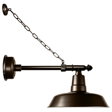 16" Vintage LED Wall Light With Victorian Arm and Chain, Mahogany Bronze