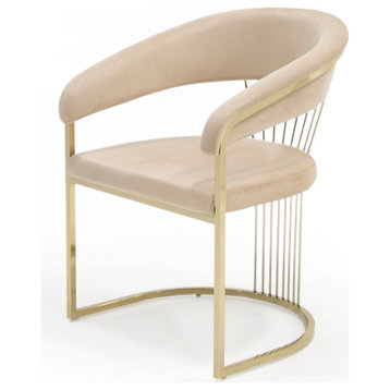 Modrest Linda Modern Beige Velvet and Gold Dining Chair