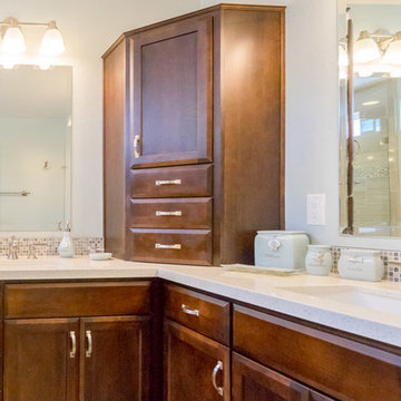 Encinitas Master Bathroom Remodel with Dark Double Vanity