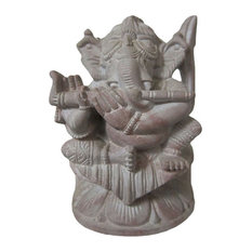 Consigned Musical Ganesha Statue Playing Flute Stone Sculpture