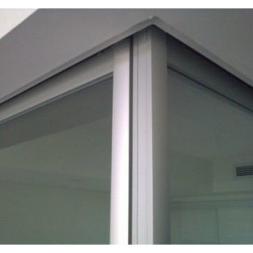 Barn doors in open corner