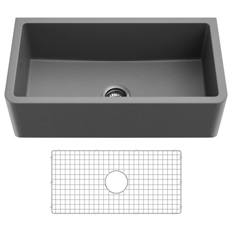 Kraus KFR1-33 Turino 33" Farmhouse Single Basin Fireclay Kitchen - Matte Grey