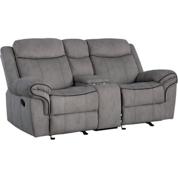 Bowery Hill Reclining Loveseat with USB Dock & Console in 2-Tone Gray Velvet