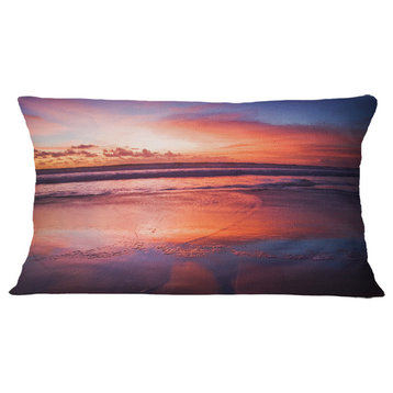 Colorful Tropical Beach With Clouds Seascape Throw Pillow, 12"x20"