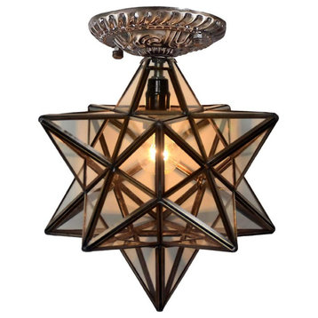 Moravian Star Ceiling Light, Tiffany Flush Mount Ceiling Lamp, Clear Glass