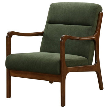 Pemberly Row Mid-Century Fabric Arm Chair in Studio Dark Green/Dark Walnut