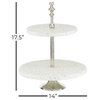 White Stoneware and Aluminum Natural 2 Tier Tray Stand, 17x14x14