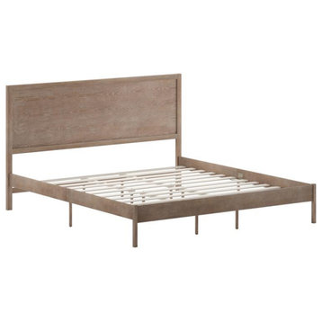 Asher Solid Wood Platform Bed with Wooden Slats and Headboard, Light Brown, King