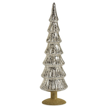 Merrigan 15.25" Silver Glass Tree on Gold Glitter Base, Set of 2