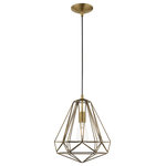 Livex Lighting - Livex Lighting 1-Light Mini Pendant, Antique Brass - This mini pendant features a antique brass angular frame in the contemporary tradition for a perfect accenting look. Featuring a single bulb and simple suspension, it's great solo over focus points or set in pairs or trios over long countertops and islands. The facet is a wonderful way to show off your modern style with ease.