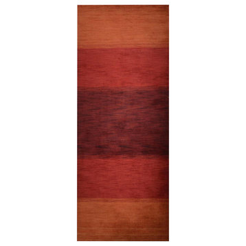 Hand Knotted Loom Wool Area Rug Contemporary Orange Red