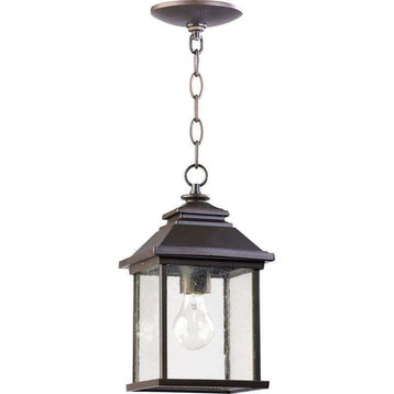 One Light Oiled Bronze Clear Seeded Glass Hanging Lantern