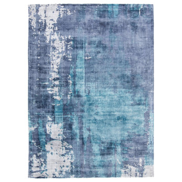 Weave & Wander Cashel Handwoven Lustrous Viscose Rug, Navy/Blue Ocean, 8'x10'