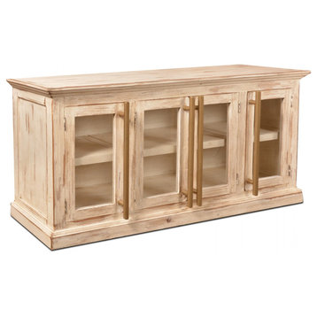 Rustic Solid Pine Wood 65" Console, Marble White Finish