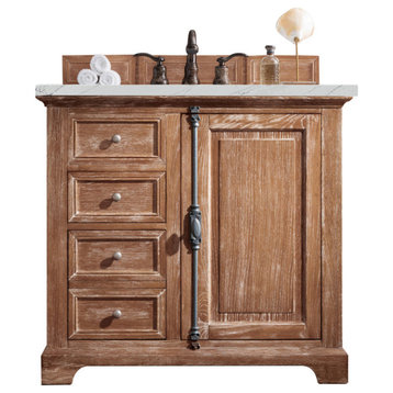 Providence 36" Single Vanity Cabinet, Driftwood, 3CM Ethereal Noctis Quartz Top