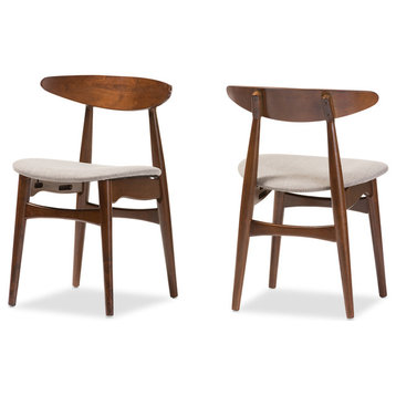 Flora, Dining Chairs, Light Gray Fabric, Wood, "Oak" Medium Brown, Set of 2