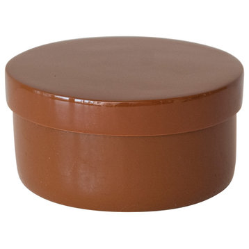 Round Lacquered Bamboo Container With Lid, Caramel Brown