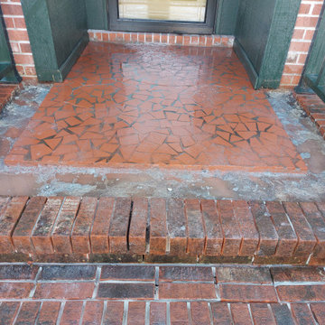 Old Terra Cotta on Front Porch Updated with a Double Brick Border
