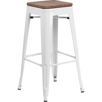 Flash Furniture 30" Backless White Metal Barstool - CH-31320-30-WH-WD-GG