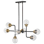 Hinkley Lighting - Hinkley Lighting Poppy 8 Light 45" Linear Light, Black-Heritage Brass - Poppy features clear seedy glass spheres that bubble out of the refined Black with Heritage Brass frame to create a simple, yet sophisticated silhouette. Elegant, stepped clear seedy glass globes and crisp crossbars anchor this airy design. Poppy showcases mid-century style with a spectacular spin.
