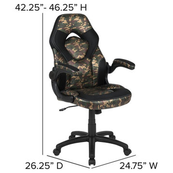 Modern Gaming Desk With Comfortable Chair, Raised Shelf & Cup Holder, Camouflage
