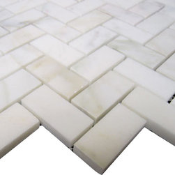 Honed Calacatta Gold Italian Marble Herringbone Mosaic TileS - Home Accessories & Decor