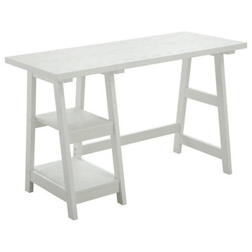 Scranton & Co Modern Wood Trestle Desk with Shelves in White