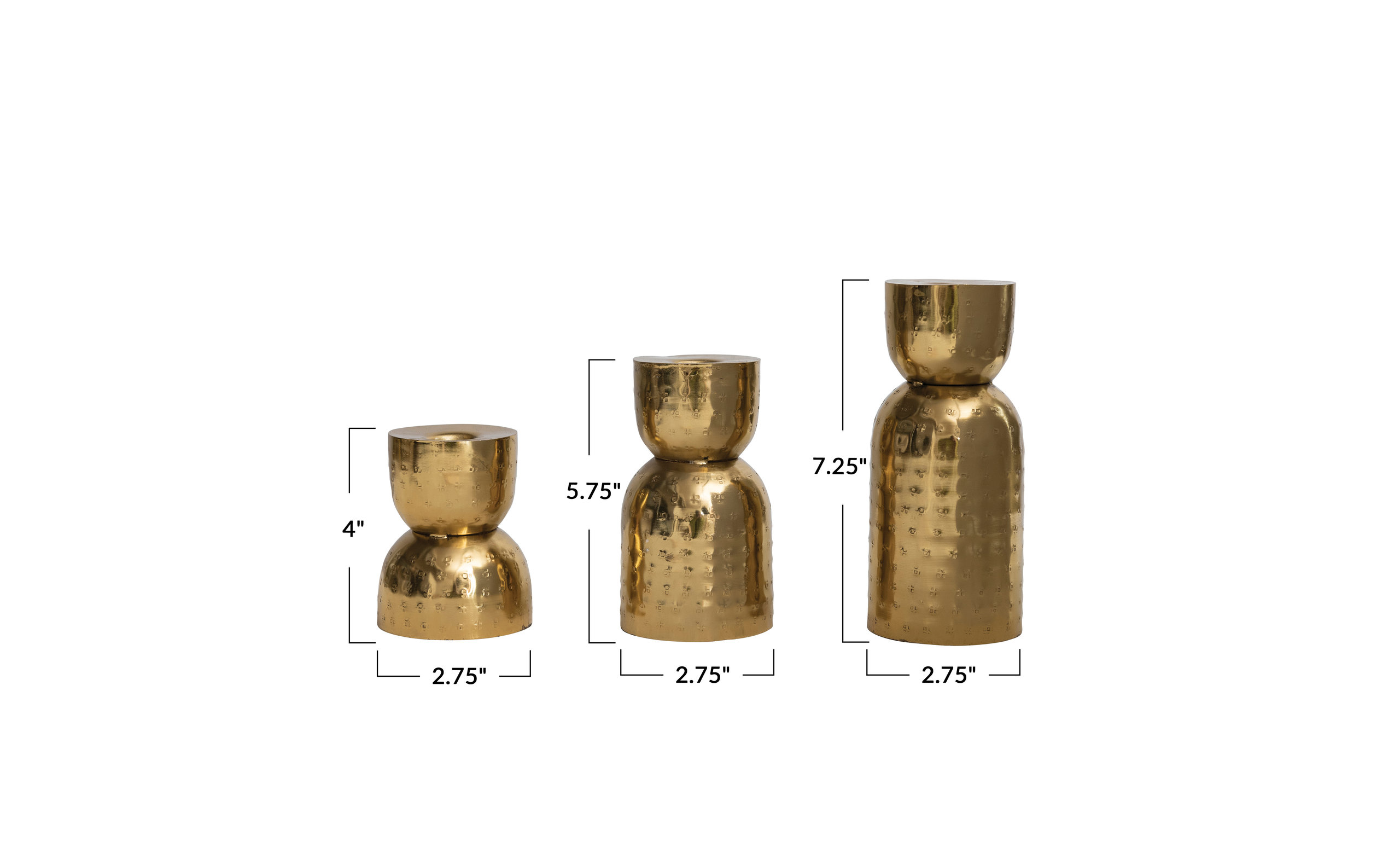 Hammered Metal Taper Candle Holder, Set of 3 Sizes, Antique Gold Finish ...