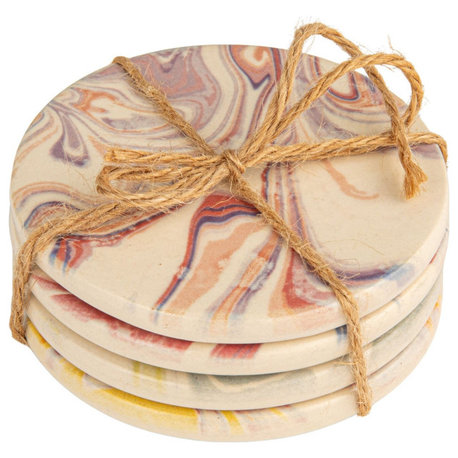 4-Piece Stoneware Coasters With Marble Pattern, Multicolor