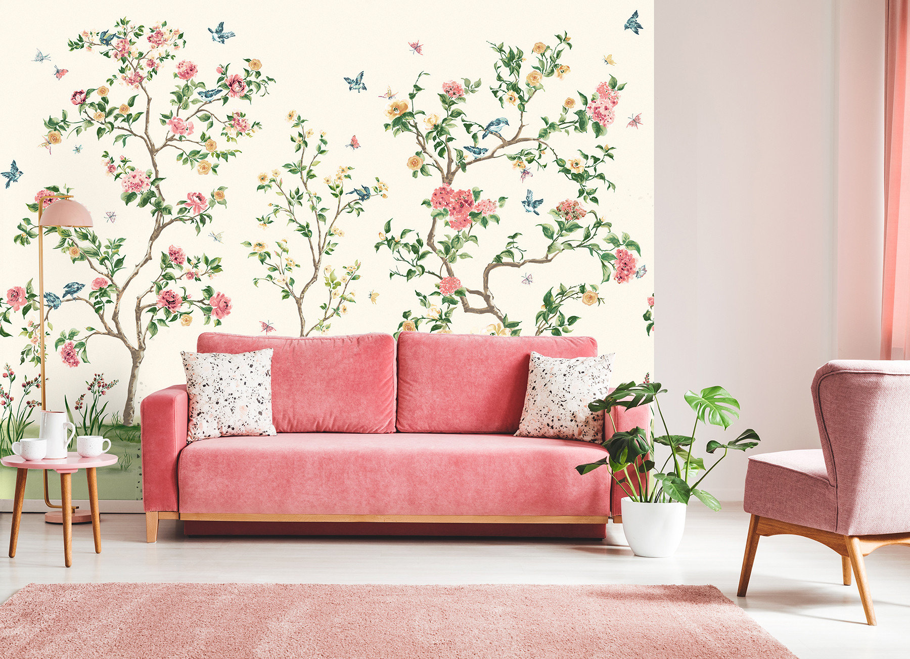 Pink Chinoiserie Floral Tree Wall Mural - Contemporary - Wallpaper - by ...