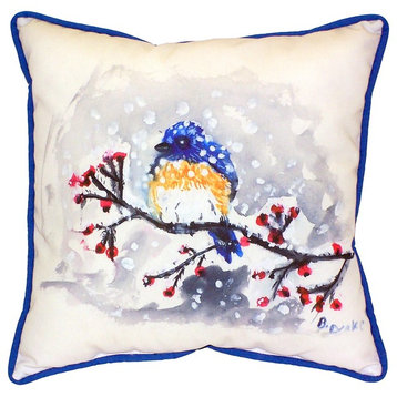Blue Bird & Snow Large Indoor/Outdoor Pillow 18x18
