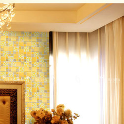 Modern kitchen backsplash tiles gold wave effect glass tile bath wall liners - Products