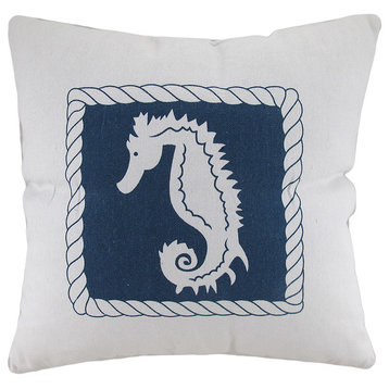 White And Blue Seahorse Decorative Canvas Throw Pillow