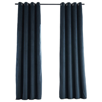 Signature Midnight Blue Grommet Blackout Velvet Curtain Single Panel, 50"x120"