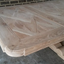 Oak Refectory extension table with cross weave diamond parquetry - Dining Tables