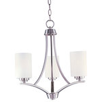 Maxim Lighting International - Deven 3-Light Chandelier, Satin Nickel, Satin White - Shed some light on your next family gathering with the Deven Chandelier. This 3-light chandelier is beautifully finished in oil rubbed bronze with satin white glass shades. Hang the Deven Chandelier over your dining table for a classic look, or in your entryway to welcome guests to your home.