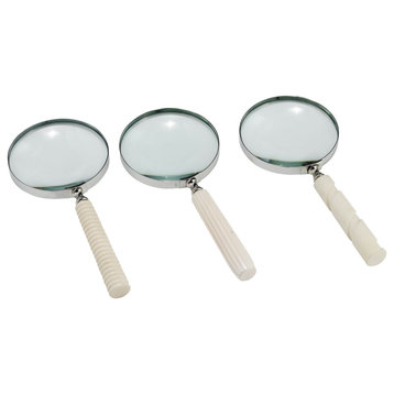 Metal/Res, Set of 3 4" Asrted Handle Magnifying Glass
