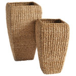 Napa Home & Garden - Seagrass Tall Square Planters, Set of 2 - This set of tall seagrass planters are tightly woven around a wire metal frame. This warm, natural look in an over-scaled planter is a fresh look for your tall green houseplants.