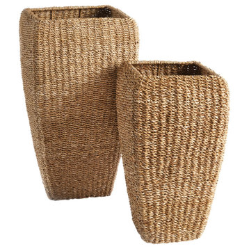 Seagrass Tall Square Planters, Set of 2