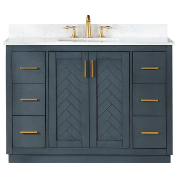 Gazsi Classic Blue Bathroom Vanity Set, 48", Without Mirror