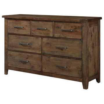 Benzara BM181900 Spacious Wooden Dresser With 7 Drawers, Rustic Burnished Brown